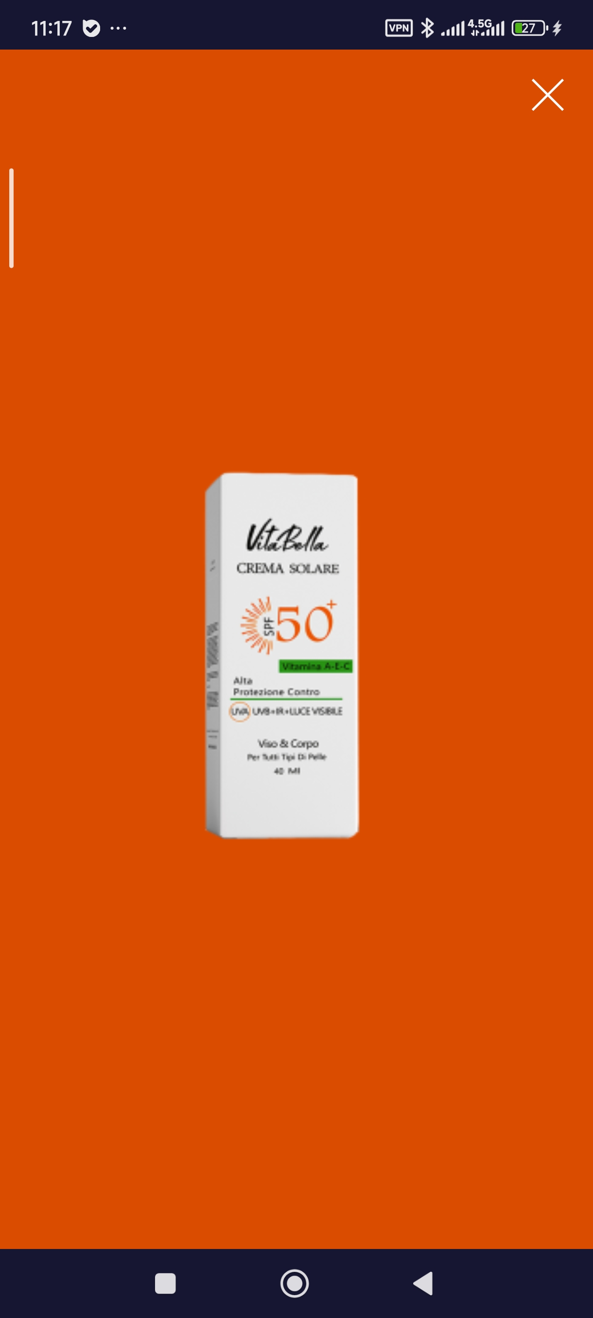 کرم ضد آفتاب spf۵۰ بی رنگ حجم ۴۰ میل ویتابلا